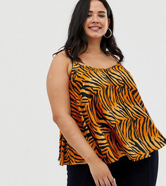 Атласный топ на бретельках с тигровым принтом и завязками на плечах ASOS DESIGN Curve - Мульти