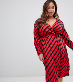 Платье миди с запахом в диагональную полоску Influence Plus - Розовый