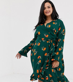 Платье с цветочным принтом и запахом Influence Plus - Зеленый