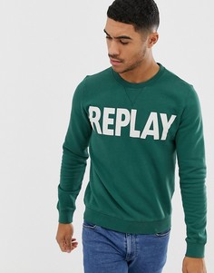 Зеленый свитшот с ярким логотипом и круглым вырезом Replay - Зеленый