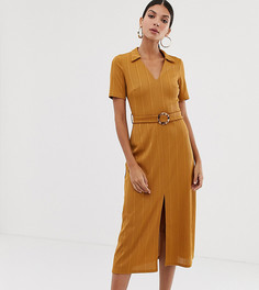 Платье-рубашка миди в рубчик с пряжкой черепаховой расцветки ASOS DESIGN Tall - Желтый