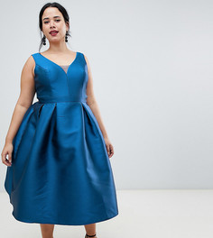Темно-синее платье для выпускного миди с вырезом в форме сердца Chi Chi London Plus - Темно-синий