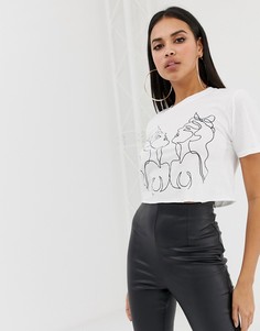 Укороченная футболка с принтом PrettyLittleThing - Белый