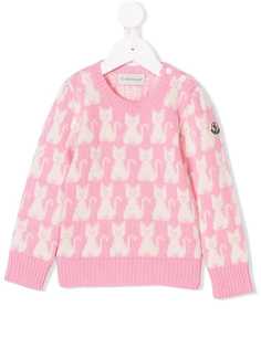 Moncler Kids свитер с узором кота