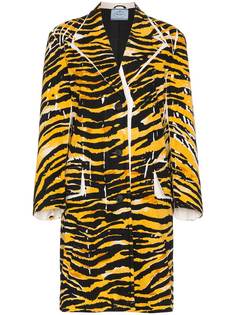Prada однобортное пальто с тигровым принтом