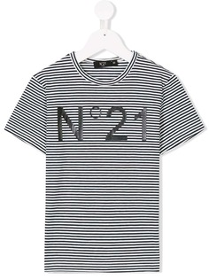 Nº21 Kids полосатая футболка с принтом логотипа