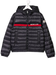 Moncler Kids пуховик TEEN с полосками и логотипом