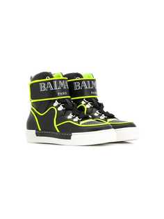 Balmain Kids logo touch strap hi-top sneakers