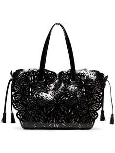 Sophia Webster ivory butterfly embellished leather and canvas tote bag