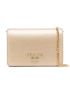 Prada metallic gold logo chain strap mini leather bag