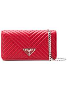 Prada logo plaque quilted clutch