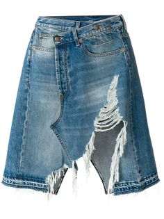 R13 джинсовая юбка с асимметричным разрезом сбоку
