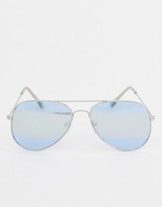 Солнцезащитные очки-авиаторы с зеркальными стеклами в полоску 7x - Серебряный