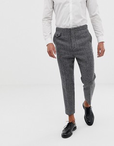 Суженные книзу строгие брюки из 100% шерстяного твида Харрис в клетку ASOS DESIGN - Серый