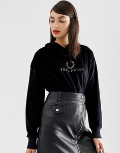 Худи из велюра с золотистым логотипом Fred Perry - Черный