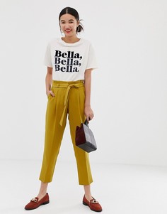Зауженные брюки горчичного цвета с завязкой на поясе New Look - Желтый