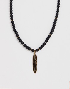 Черное ожерелье с бусинами и пером ASOS DESIGN - Черный