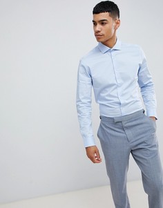 Голубая приталенная рубашка с длинными рукавами Moss London - Синий