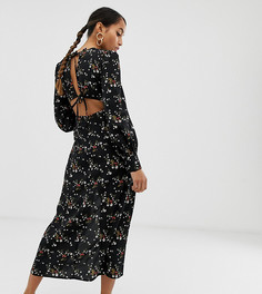 Платье миди с открытой спиной и цветочным принтом Fashion Union Petite - Черный