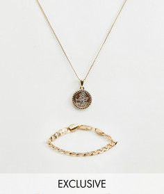 Набор из ожерелья и браслета с подвеской Святой Христофор Chained & Able эксклюзивно для ASOS - Золотой