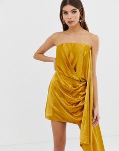 Атласное платье-бадно мини с драпировкой ASOS EDITION - Золотой