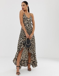 Платье макси с леопардовым принтом и оборкой In The Style Binky - Мульти