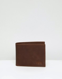 Кожаный бумажник двойного сложения с логотипом Levis - Коричневый