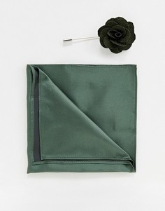 Булавка на лацкан с цветком и платок для пиджака Gianni Feraud - Зеленый