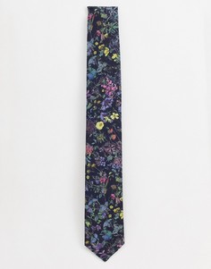 Хлопковый галстук с принтом либерти Gianni Feraud Wild Flowers - Темно-синий
