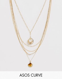 Ярусное ожерелье с подвесками-ракушками ASOS DESIGN Curve - Золотой