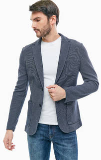 Синий хлопковый пиджак с карманами Guess