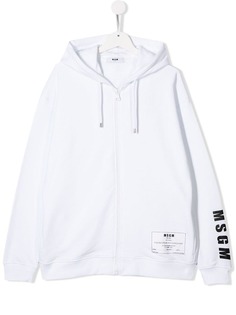 Msgm Kids толстовка на молнии с капюшоном и логотипом