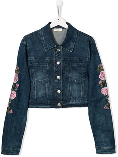 Monnalisa джинсовая куртка с цветочным принтом