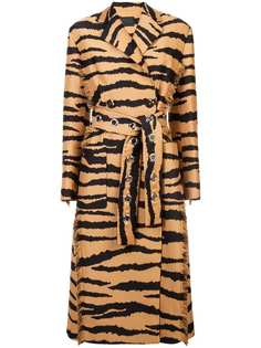 Proenza Schouler жаккардовое пальто с поясом и тигриным принтом