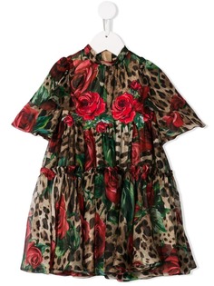 Dolce & Gabbana Kids многослойное платье с леопардовым принтом