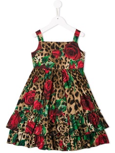 Dolce & Gabbana Kids платье с цветочным и леопардовым принтом