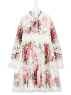 Dolce & Gabbana Kids шифоновое платье с принтом роз