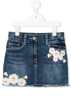 Monnalisa джинсовая куртка с цветочной вышивкой