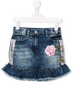 Monnalisa джинсовая куртка с цветочной вышивкой