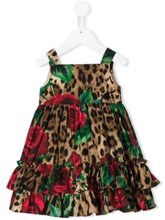 Dolce & Gabbana Kids платье с цветочным и леопардовым принтом