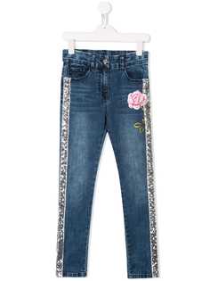 Monnalisa джинсы кроя слим с отделкой пайетками
