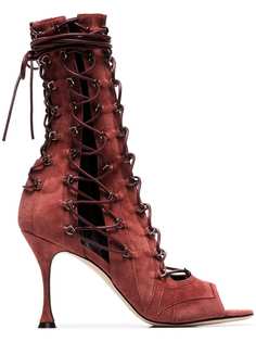 Liudmila burgundy Drury Lane 100 lace up open toe suede sandals