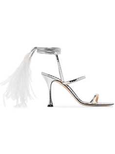 Liudmila metallic Cheekee 100 feather anklet strappy leather sandals