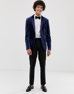Темно-синий приталенный бархатный блейзер-смокинг ASOS DESIGN - Темно-синий