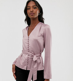 Атласная блузка на пуговицах Fashion Union Tall - Фиолетовый