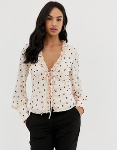 Блузка в горошек на завязке Fashion Union - Бежевый