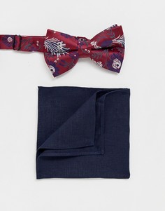 Бордовый галстук-бабочка и темно-синий платок-паше ASOS DESIGN - Мульти