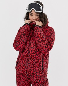 Красная дутая горнолыжная куртка с гепардовым принтом Protest Revet - Красный