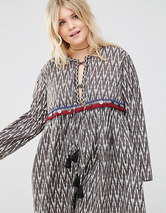 Платье с присборенной юбкой, шевронным принтом, отделкой монетами и кисточками Alice & You - Мульти