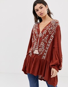 Топ-туника с вышивкой Free People Wild Dreams - Красный